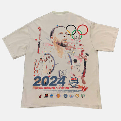 2024 Mens Olympics USA Basketball Font Graphic Tee