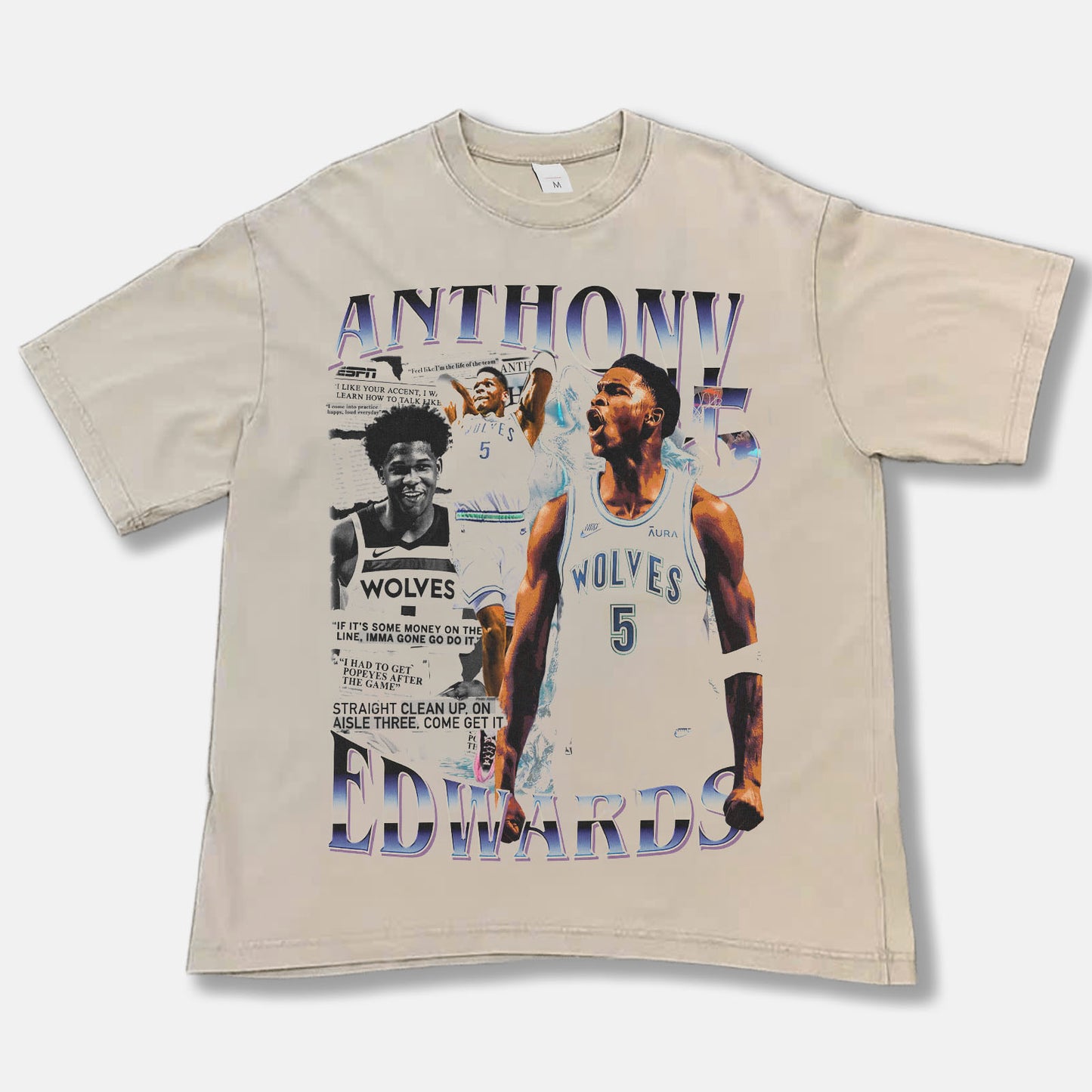 Anthony Edwards Newspaper Font Graphic Tee