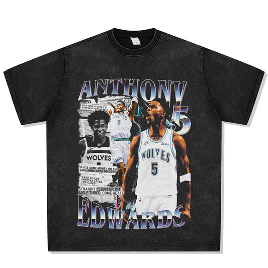 Anthony Edwards Newspaper Font Graphic Tee