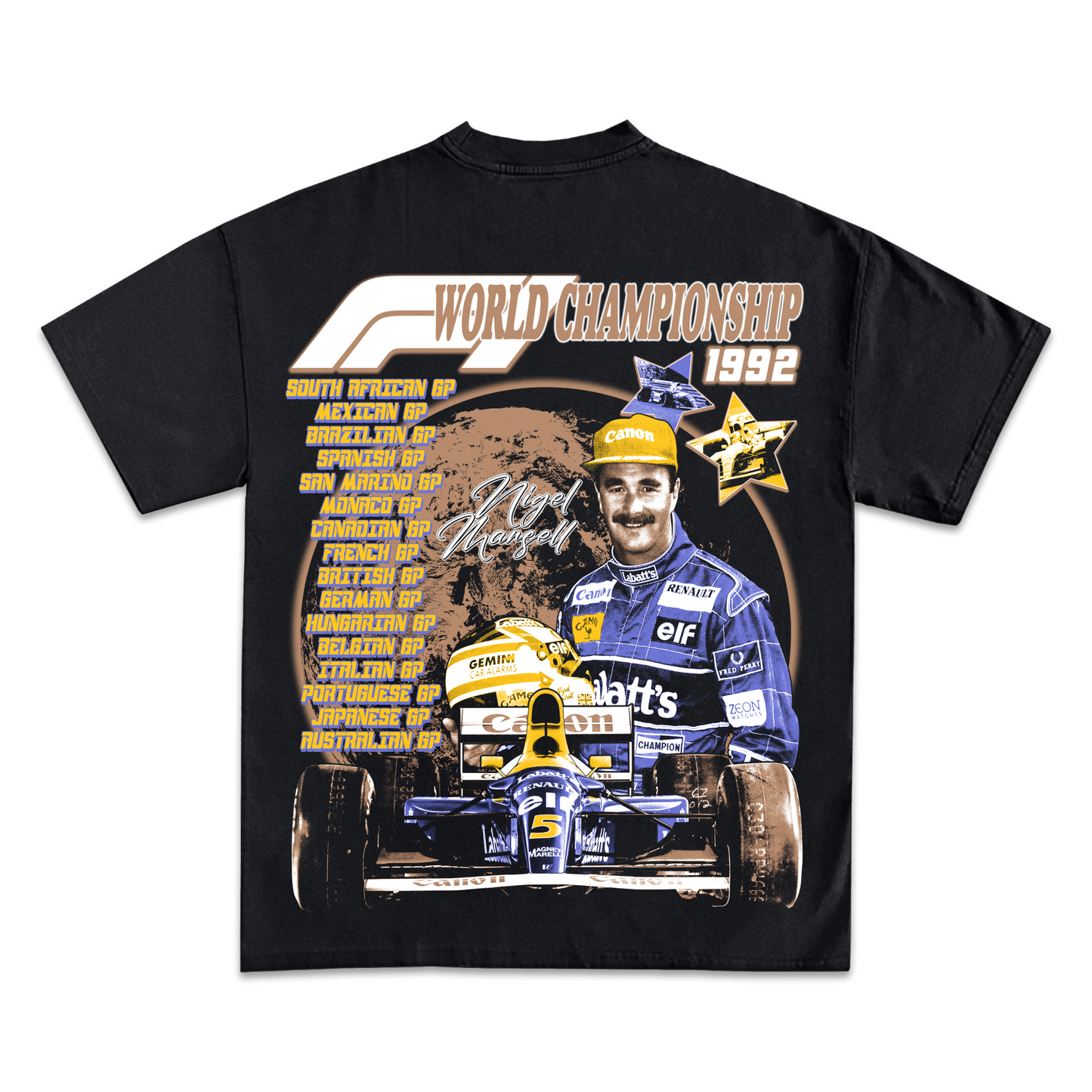 NIGEL MANSELL 1992 WORLD CHAMPION FORMULA 1 GRAPHIC T-SHIRT